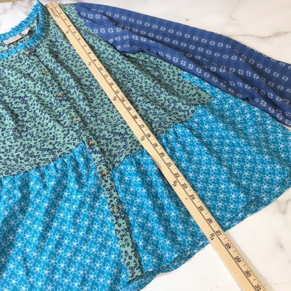 Logo Lori Goldstein Blue Floral Patchwork Grechen Tunic Shirt Womens XS Blouse - Picture 12 of 12